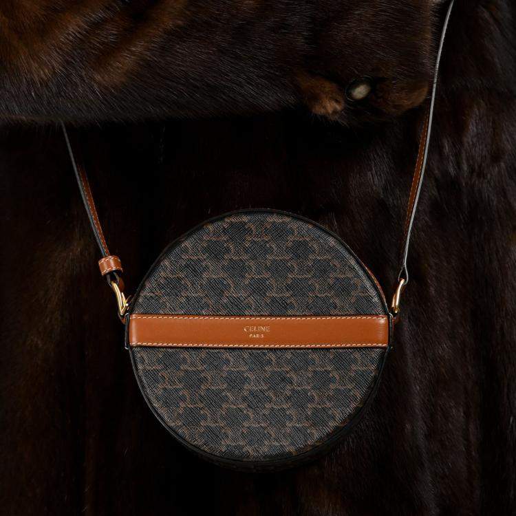 Pre Owned Celine 2020 Brown Canvas/Leather Triomphe Round Crossbody