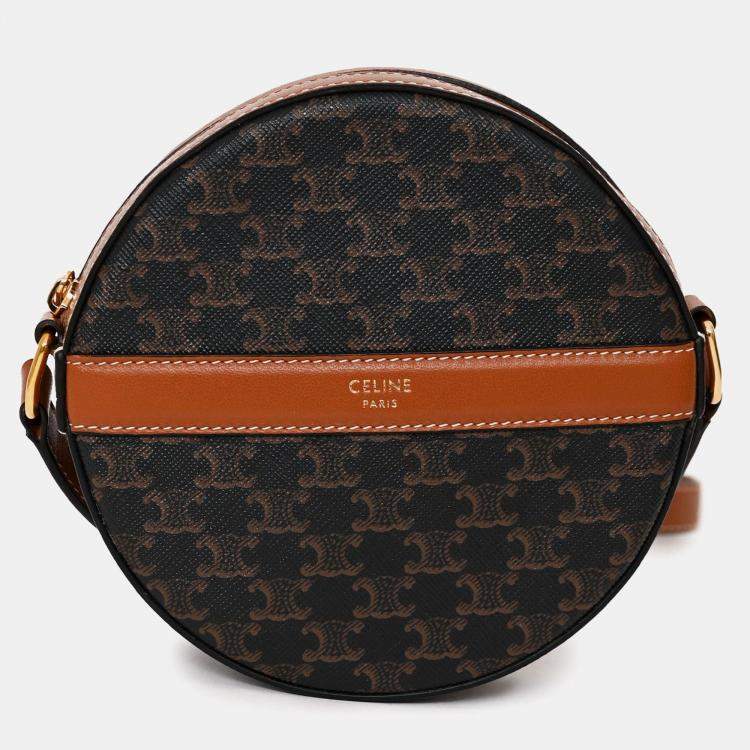 Pre Owned Celine 2020 Brown Canvas/Leather Triomphe Round Crossbody