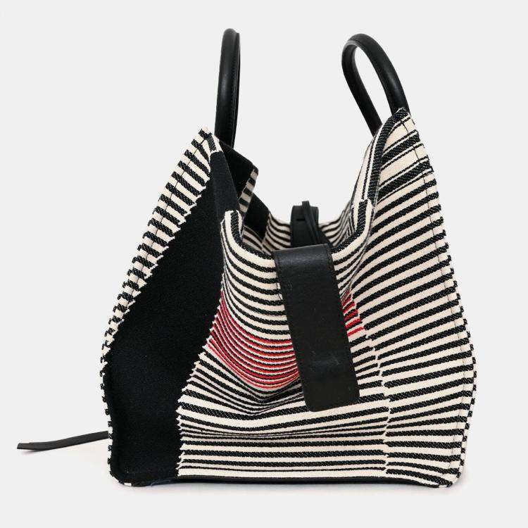 Pre Owned Celine 2017 Black/White Canvas Striped Phantom Luggage Top Handle