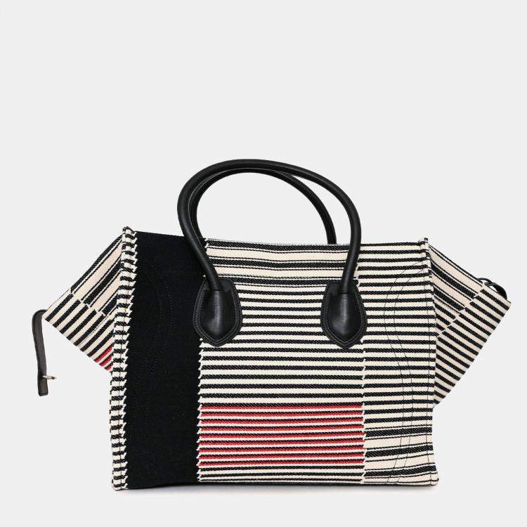 Pre Owned Celine 2017 Black/White Canvas Striped Phantom Luggage Top Handle