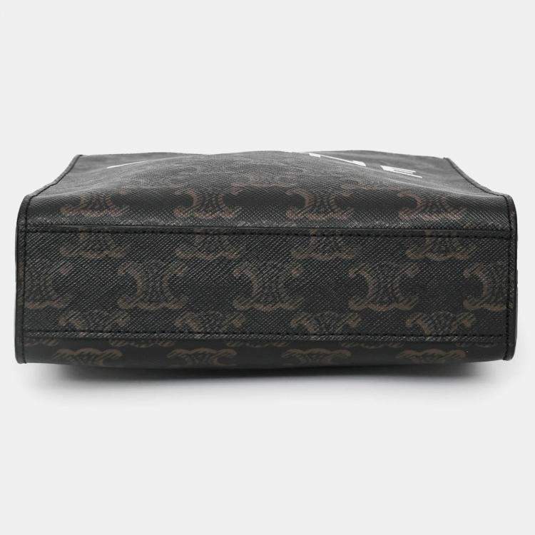 Pre Owned Celine 2021 Brown Canvas/Leather Mini Triomphe Vertical Cabas Tote with Strap