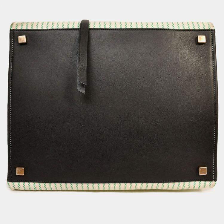 Pre Owned Celine Green/Cream Pinstripe Canvas Luggage Phantom Tote