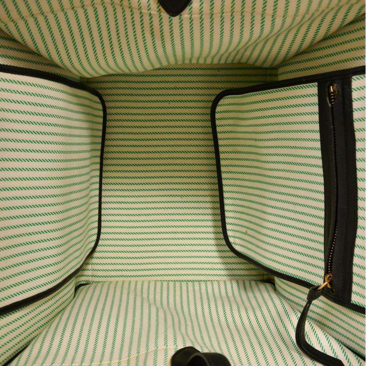 Pre Owned Celine Green/Cream Pinstripe Canvas Luggage Phantom Tote