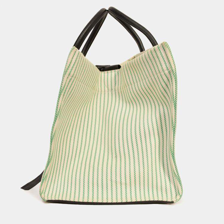 Pre Owned Celine Green/Cream Pinstripe Canvas Luggage Phantom Tote