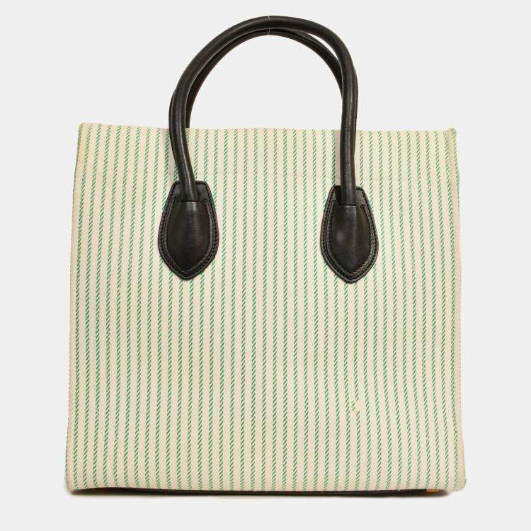Pre Owned Celine Green/Cream Pinstripe Canvas Luggage Phantom Tote