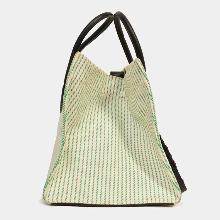 Pre Owned Celine Green/Cream Pinstripe Canvas Luggage Phantom Tote