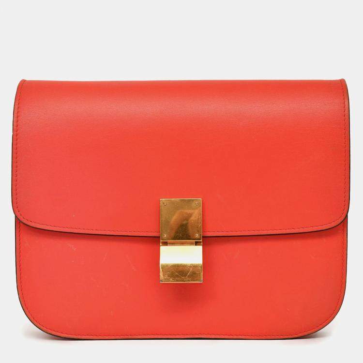 Pre Owned Celine 2012 Red Leather Medium Classic Box Crossbody Bag