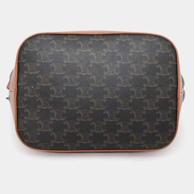 مملوكة مسبقًا Celine Brown Canvas/Leather Triomphe Medium Bucket Bag