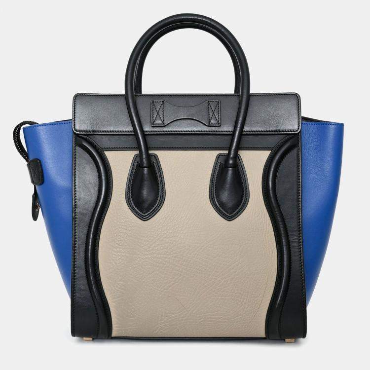 Pre Owned Celine Black/Blue/Taupe Leather Micro Luggage Bag