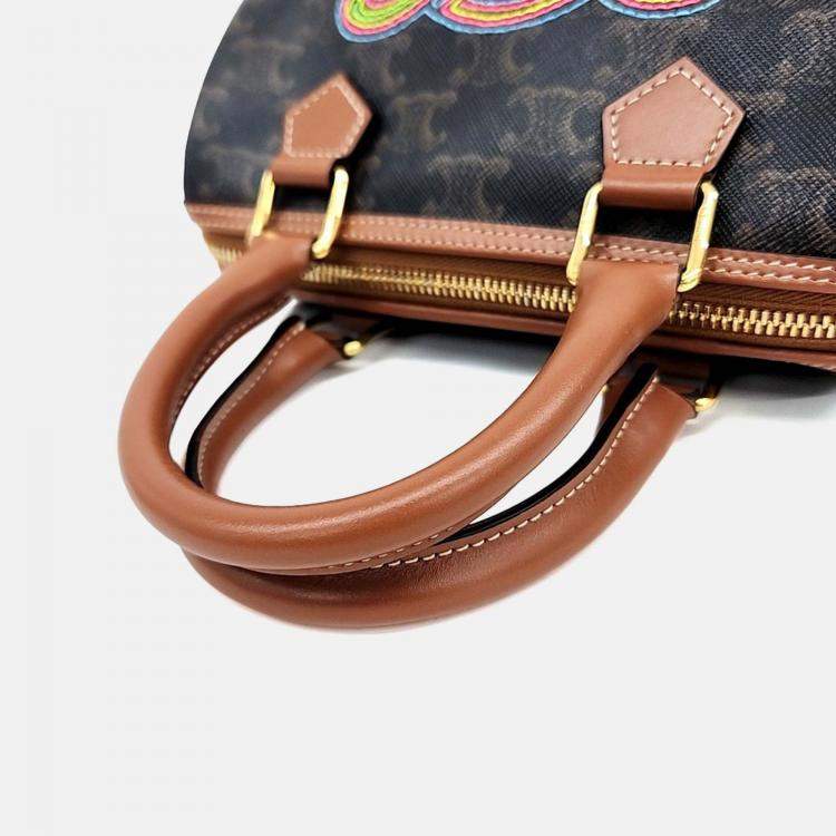 Pre Owned Celine Brown Canvas Triumph Boston Bag Small