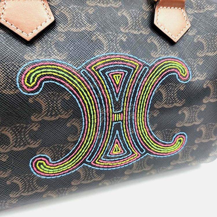 Pre Owned Celine Brown Canvas Triumph Boston Bag Small