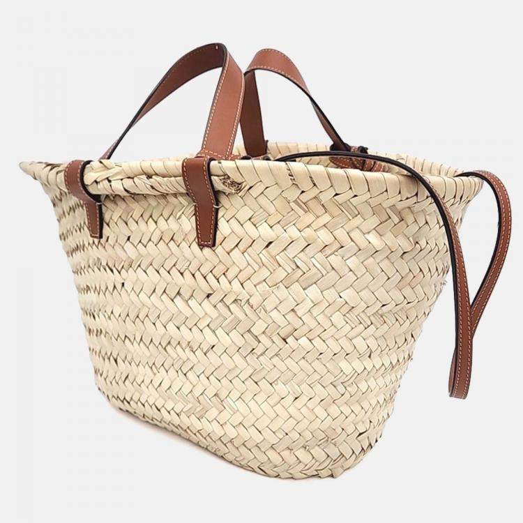 Pre Owned Celine Beige/Brown Raffia Triumph Pannier Shoulder Bag