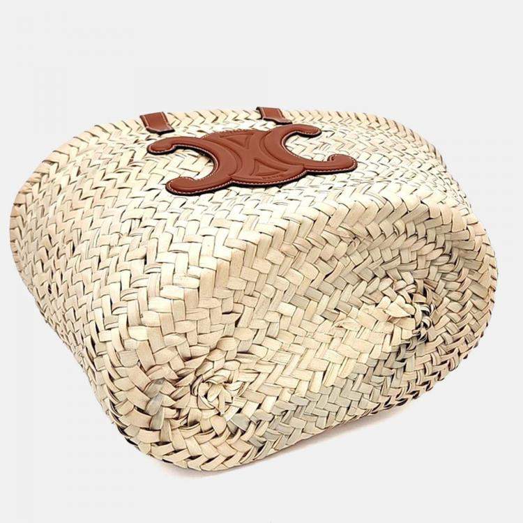 Pre Owned Celine Beige/Brown Raffia Triumph Pannier Shoulder Bag