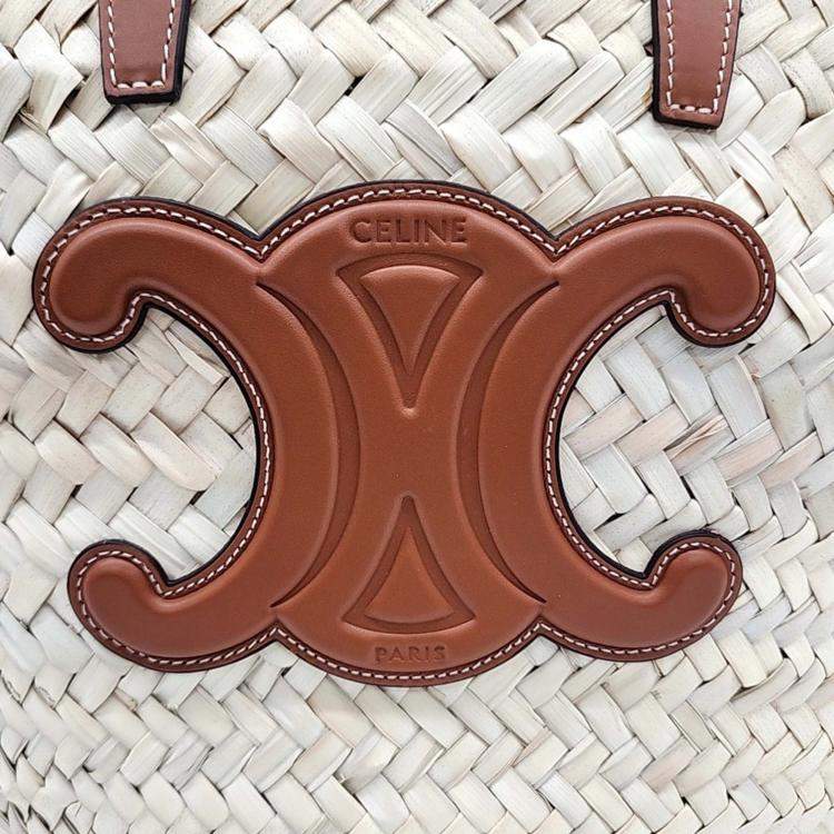 Pre Owned Celine Beige/Brown Raffia Triumph Pannier Shoulder Bag