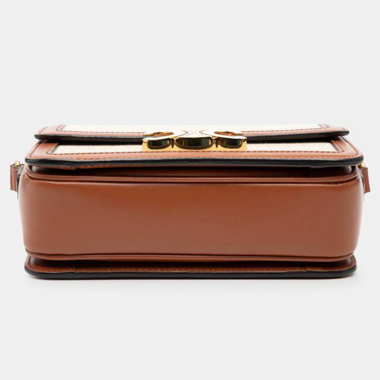 Pre Owned Celine Brown Teen Canvas and Calfskin Triomphe Crossbody