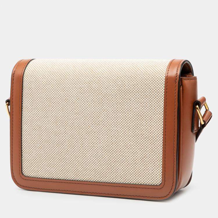 Pre Owned Celine Brown Teen Canvas and Calfskin Triomphe Crossbody