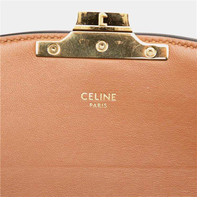 Pre Owned Celine Brown Teen Canvas and Calfskin Triomphe Crossbody
