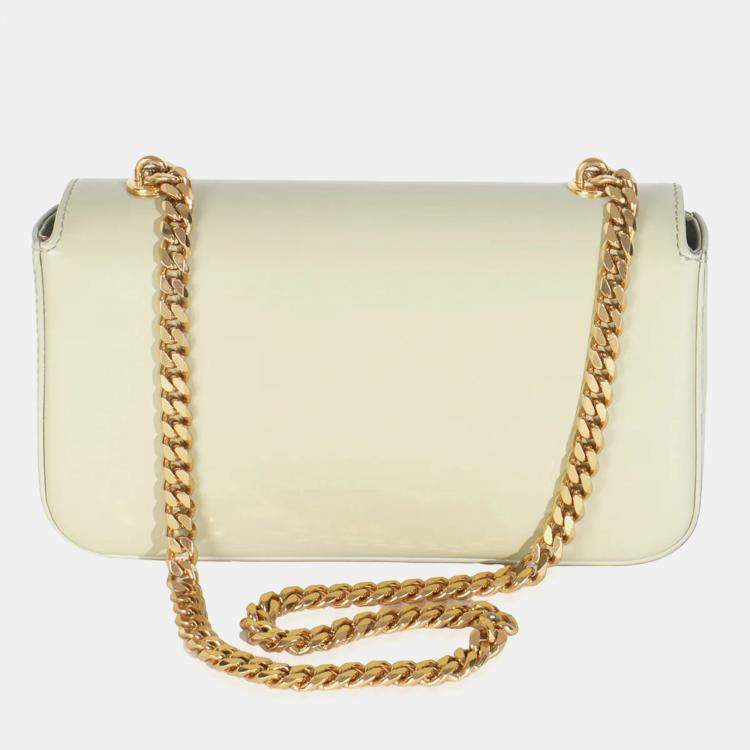 Pre Owned Celine Almond Green Shiny Calfskin Triomphe Chain Shoulder Bag