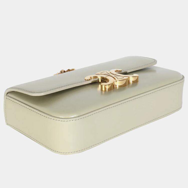 Pre Owned Celine Almond Green Shiny Calfskin Triomphe Chain Shoulder Bag