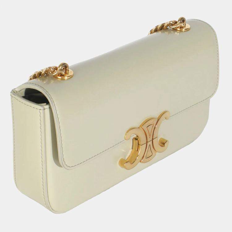 Pre Owned Celine Almond Green Shiny Calfskin Triomphe Chain Shoulder Bag