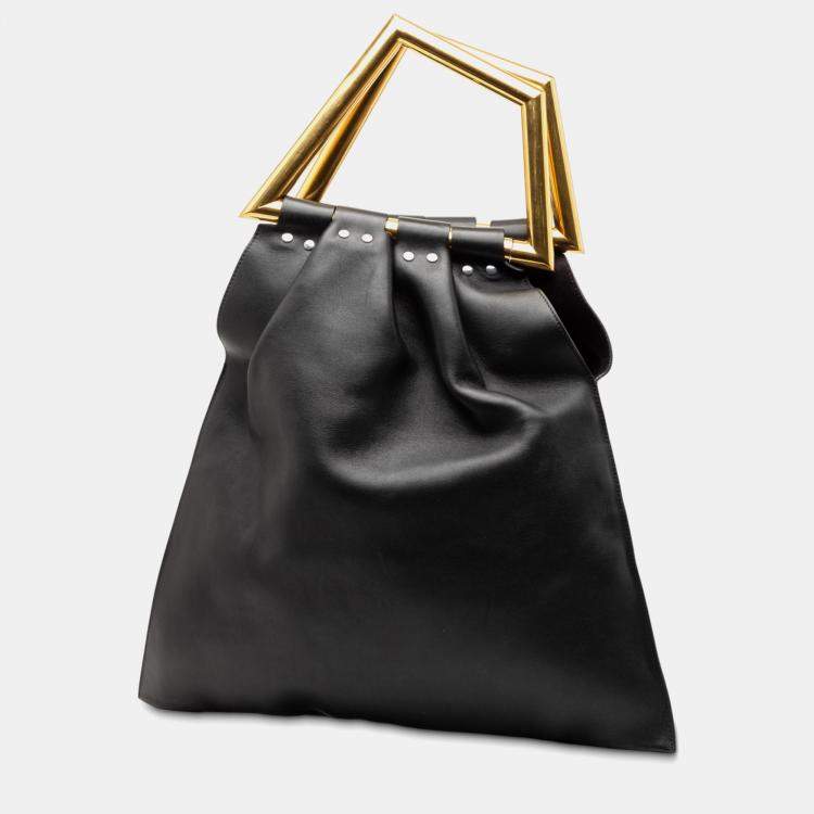 Pre Owned Celine Black Leather Open Triangle Sac Handbag