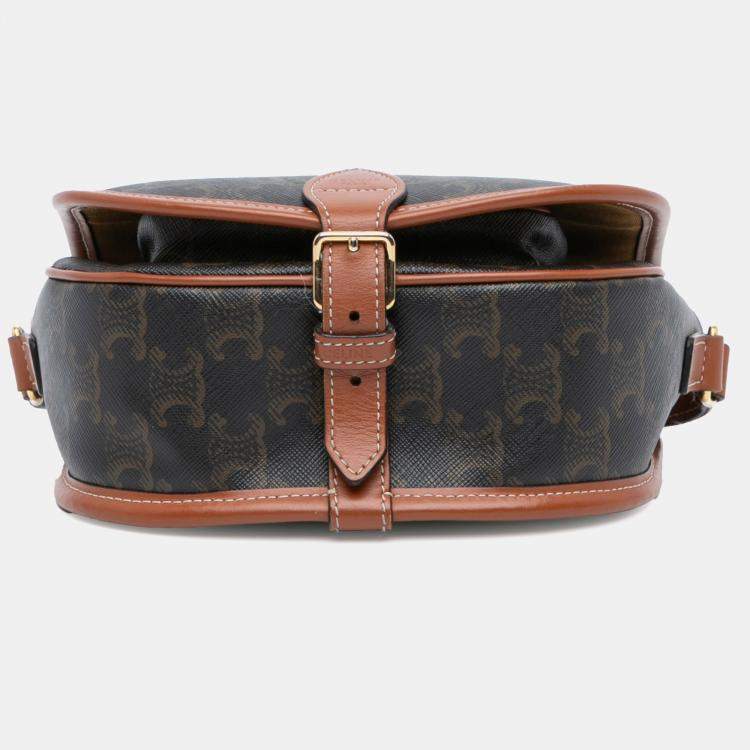 Pre Owned Celine Brown Medium Triomphe Coated Canvas Folco Crossbody