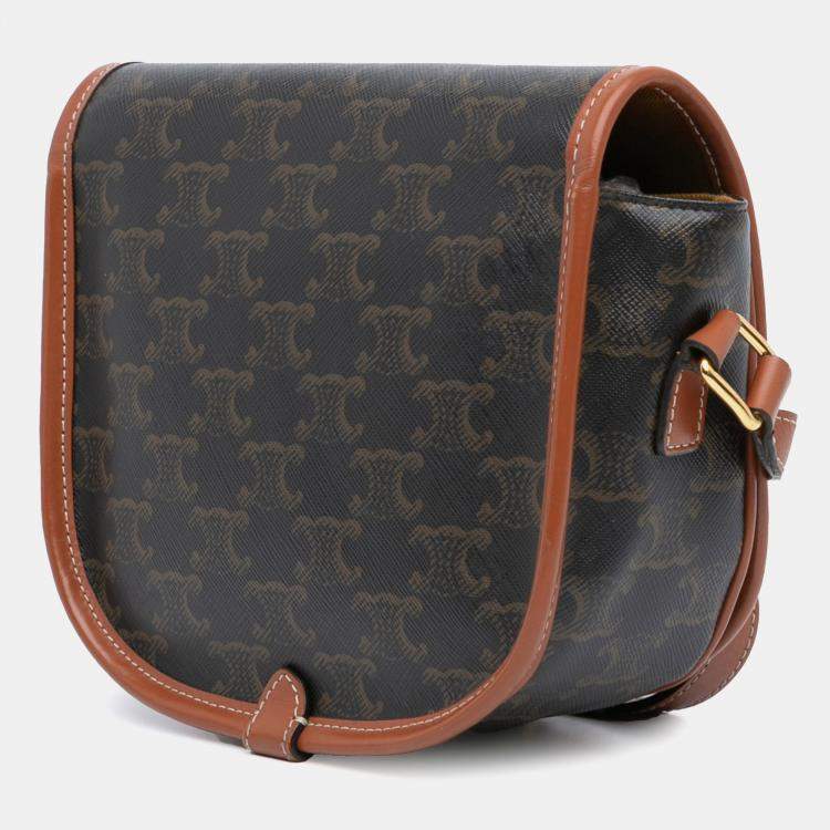 Pre Owned Celine Brown Medium Triomphe Coated Canvas Folco Crossbody