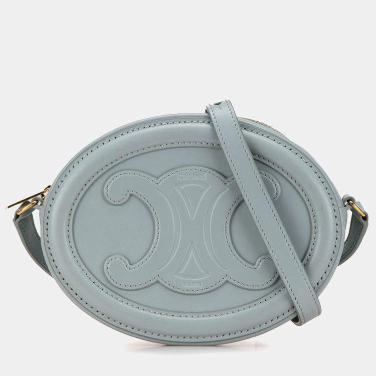 Pre Owned Celine Blue Small Calfskin Cuir Triomphe Oval Crossbody