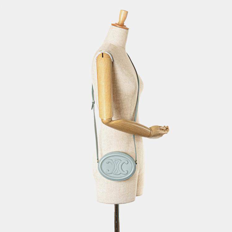 Pre Owned Celine Blue Small Calfskin Cuir Triomphe Oval Crossbody