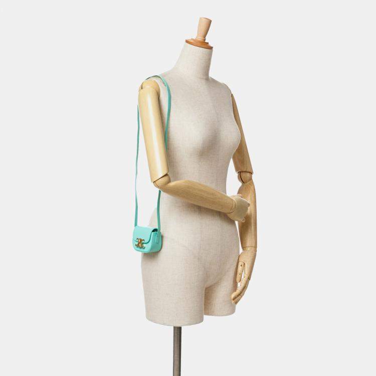 مملوكة مسبقًا Celine Blue Leather Triomphe AirPods Case with Strap