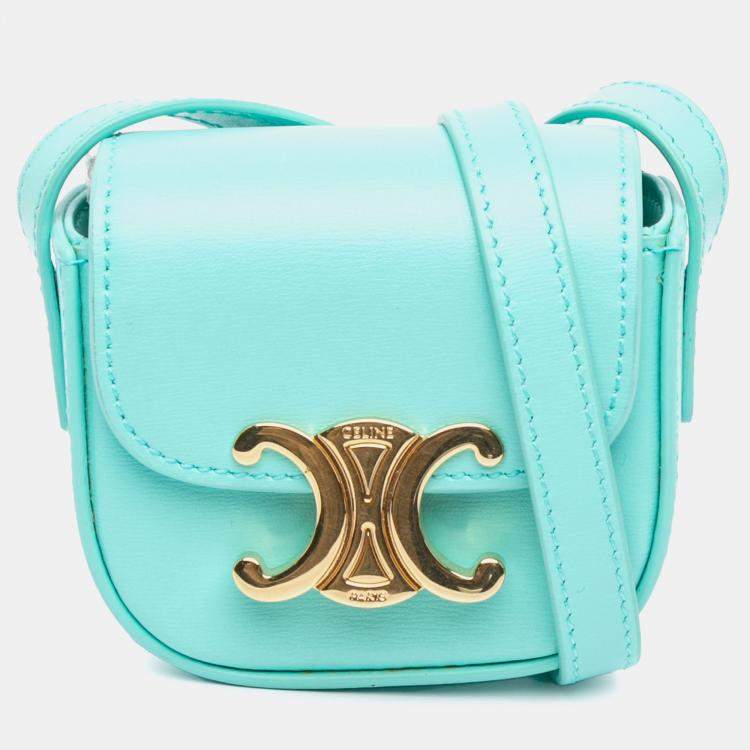 مملوكة مسبقًا Celine Blue Leather Triomphe AirPods Case with Strap