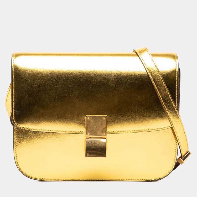 Pre Owned Celine Gold Medium Calfskin Classic Box