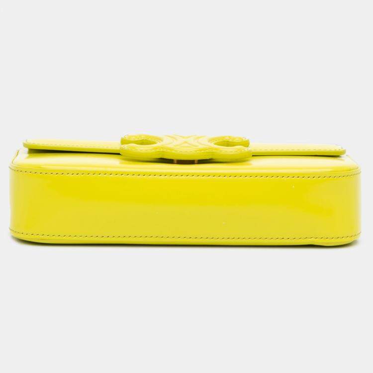 Pre Owned Celine Yellow Calfskin Cuir Triomphe Chain Shoulder Bag