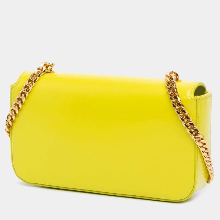 Pre Owned Celine Yellow Calfskin Cuir Triomphe Chain Shoulder Bag