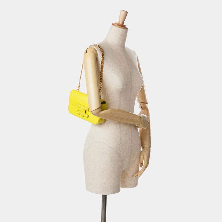 Pre Owned Celine Yellow Calfskin Cuir Triomphe Chain Shoulder Bag