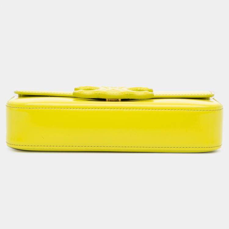 Pre Owned Celine Yellow Calfskin Cuir Triomphe Chain Shoulder Bag