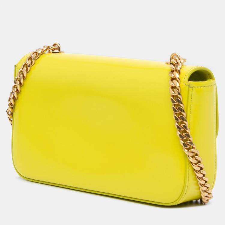 Pre Owned Celine Yellow Calfskin Cuir Triomphe Chain Shoulder Bag