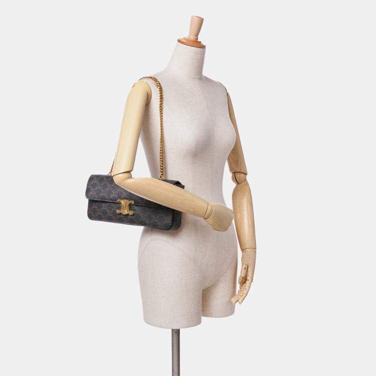 Pre Owned Celine Brown Triomphe Coated Canvas Triomphe Chain Shoulder Bag