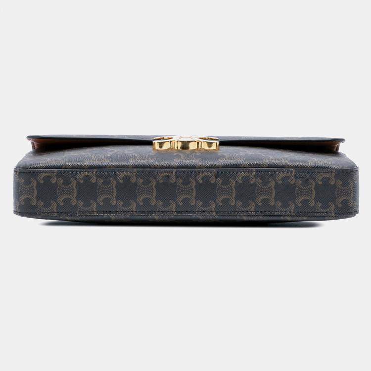 Pre Owned Celine Brown Triomphe Coated Canvas Triomphe Chain Shoulder Bag