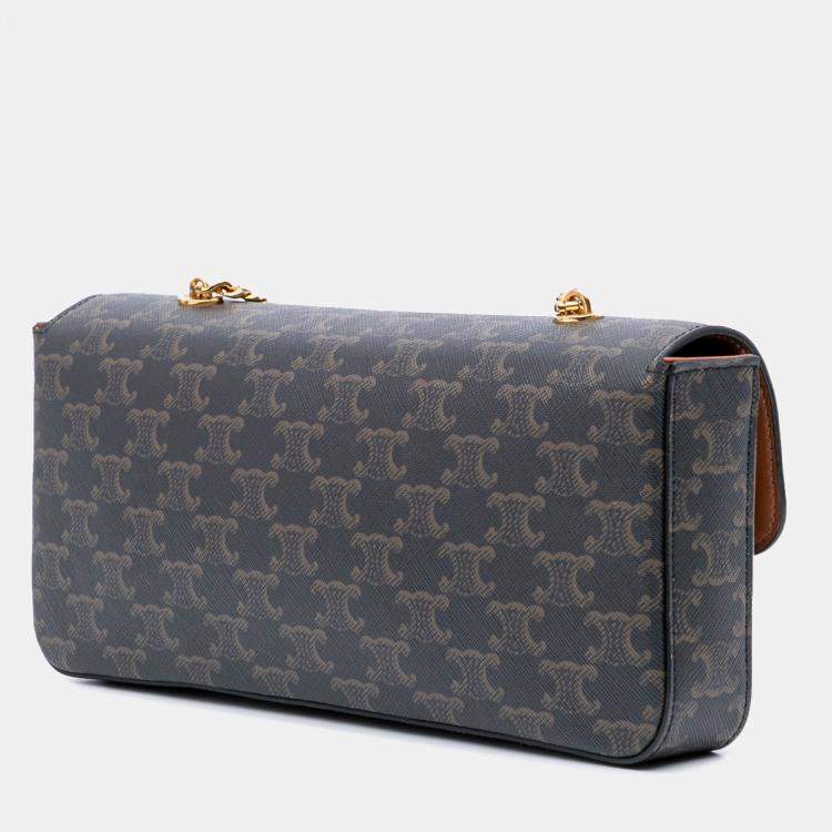 Pre Owned Celine Brown Triomphe Coated Canvas Triomphe Chain Shoulder Bag