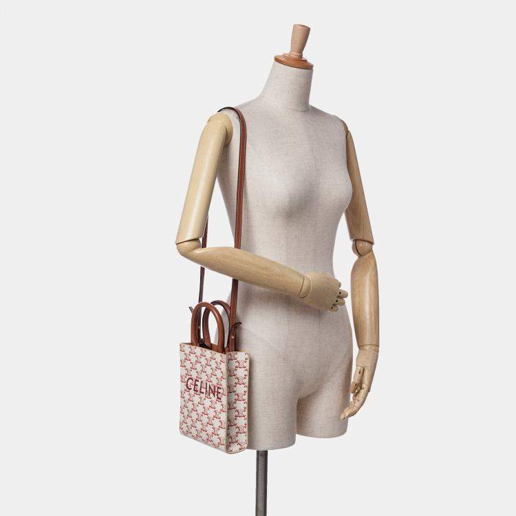 Pre Owned Celine White Mini Triomphe Coated Canvas Vertical Cabas Satchel