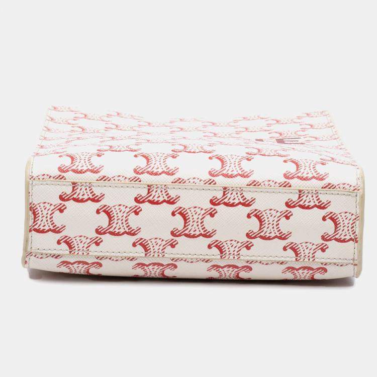 Pre Owned Celine White Mini Triomphe Coated Canvas Vertical Cabas Satchel