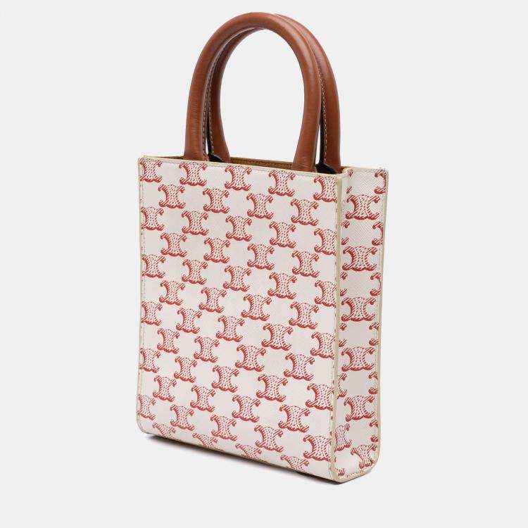 Pre Owned Celine White Mini Triomphe Coated Canvas Vertical Cabas Satchel