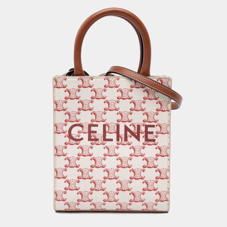 Pre Owned Celine White Mini Triomphe Coated Canvas Vertical Cabas Satchel