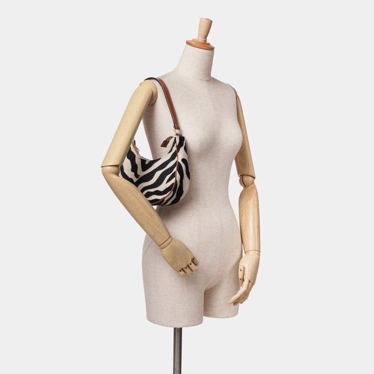Pre Owned Celine Brown Zebra Print Canvas Ava Shoulder Bag