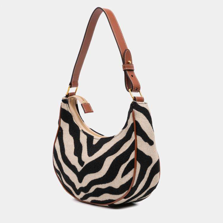 Pre Owned Celine Brown Zebra Print Canvas Ava Shoulder Bag