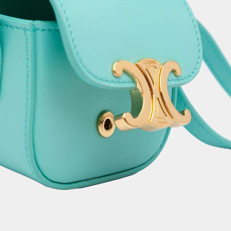 Pre Owned Celine Blue Leather Triomphe AirPods Case with Strap