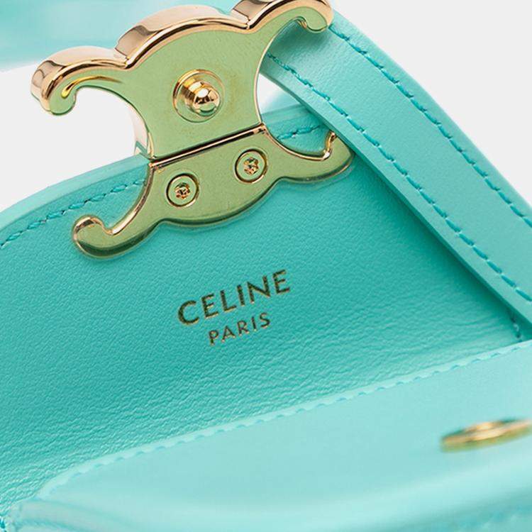 Pre Owned Celine Blue Leather Triomphe AirPods Case with Strap