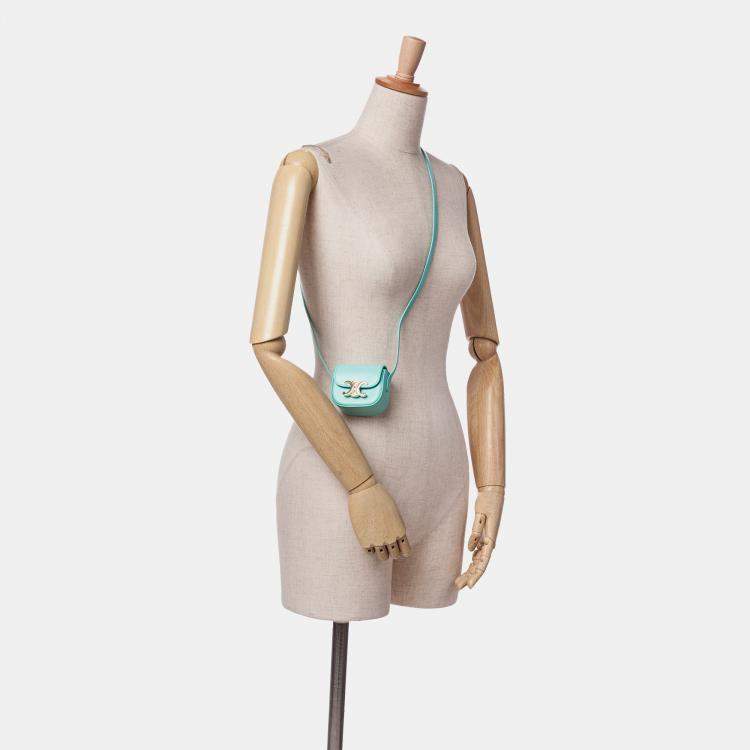 Pre Owned Celine Blue Leather Triomphe AirPods Case with Strap