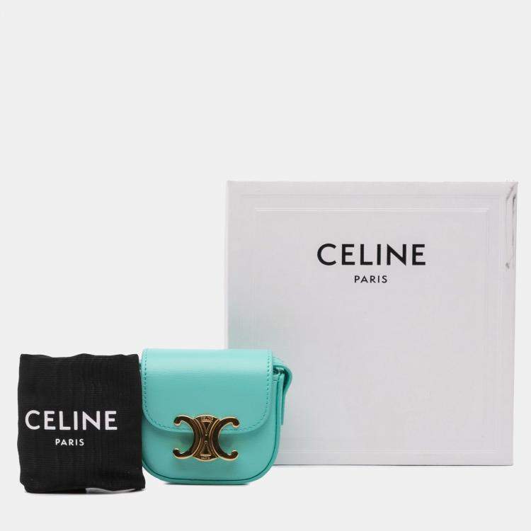 Pre Owned Celine Blue Leather Triomphe AirPods Case with Strap